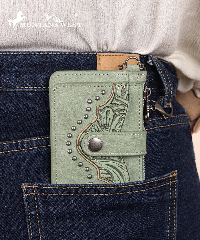 Montana West Floral Tooled Wallet Green