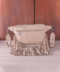 Montana West Fringe Belt Bag Tan
