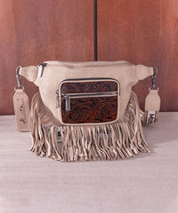 Montana West Fringe Belt Bag Tan