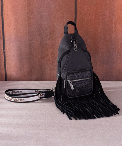 Montana West Fringe Sling Bag Black