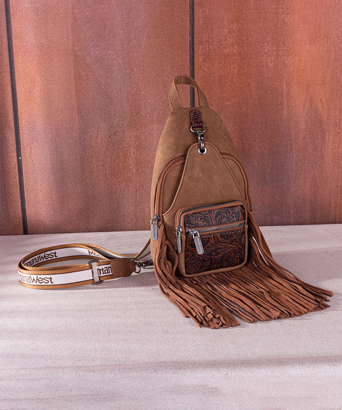 Montana West Fringe Sling Bag Brown