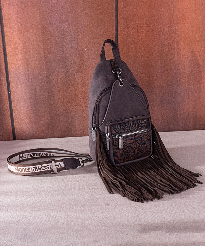 Montana West Fringe Sling Bag Coffee