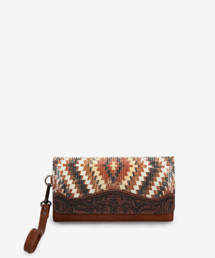 Montana West Sequined Aztec Wristlet Brown