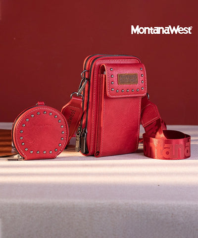 Montana West Studded Cell Phone Crossbody Purse Red