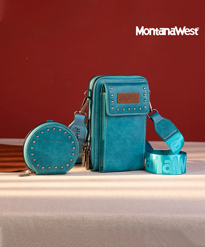 Montana West Studded Cell Phone Crossbody Purse Turquoise