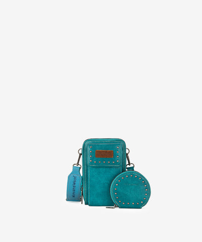 Montana West Studded Cell Phone Crossbody Purse Turquoise