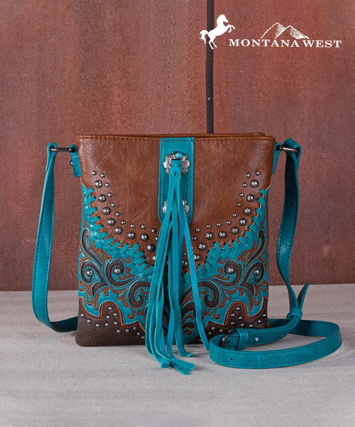 Montana West Studded Concealed Carry Crossbody Bag Brown