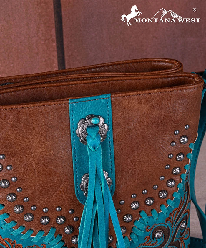 Montana West Studded Concealed Carry Crossbody Bag Brown