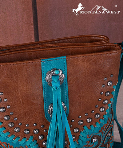 Montana West Studded Concealed Carry Crossbody Bag Brown