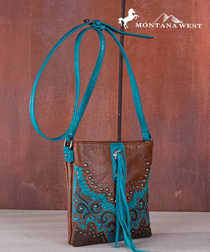 Montana West Studded Concealed Carry Crossbody Bag Brown