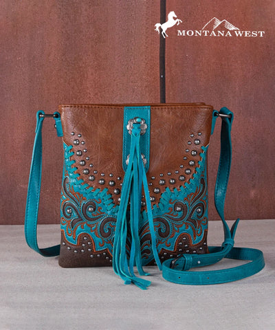 Montana West Studded Concealed Carry Crossbody Bag Brown