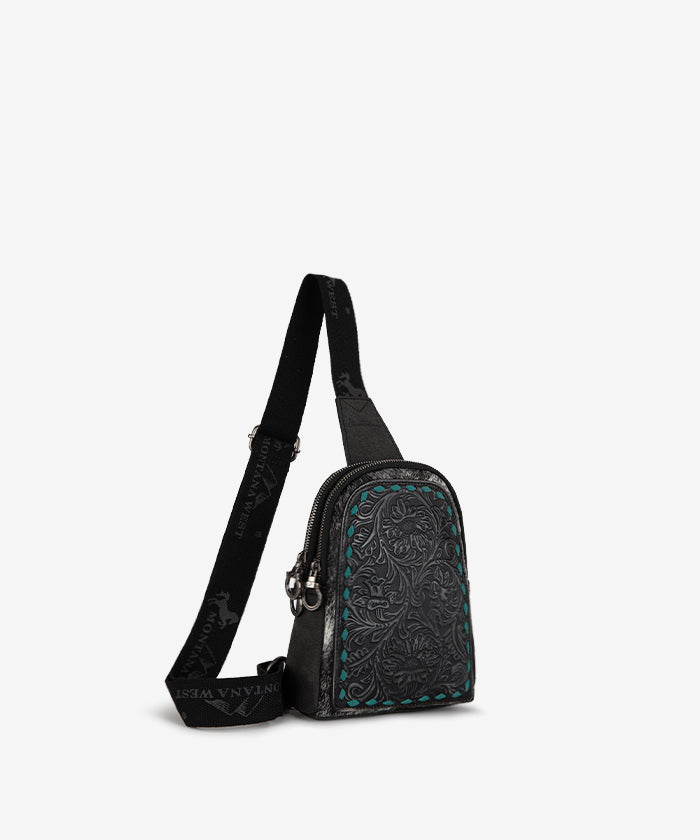 Montana West Tooled Concealed Carry Sling Bag Black