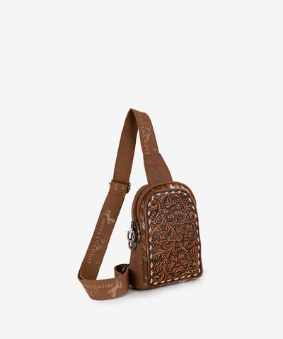 Montana West Tooled Concealed Carry Sling Bag Brown