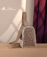 Montana West Tooled Concealed Carry Sling Bag Tan