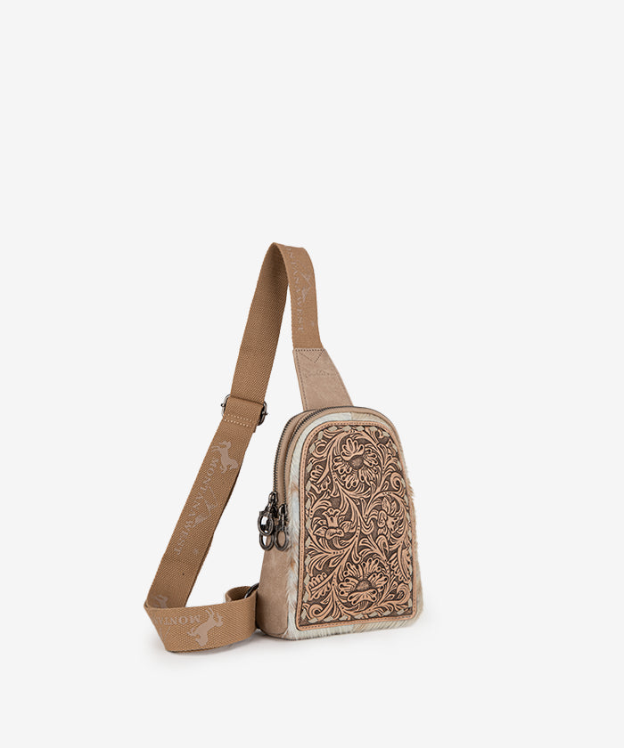 Montana West Tooled Concealed Carry Sling Bag Tan