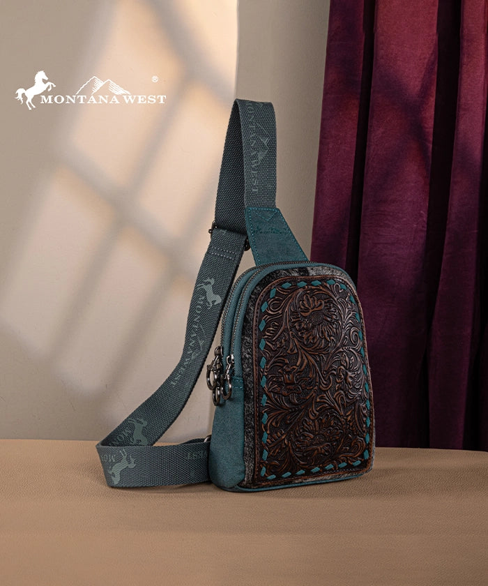 Montana West Tooled Concealed Carry Sling Bag Turquoise