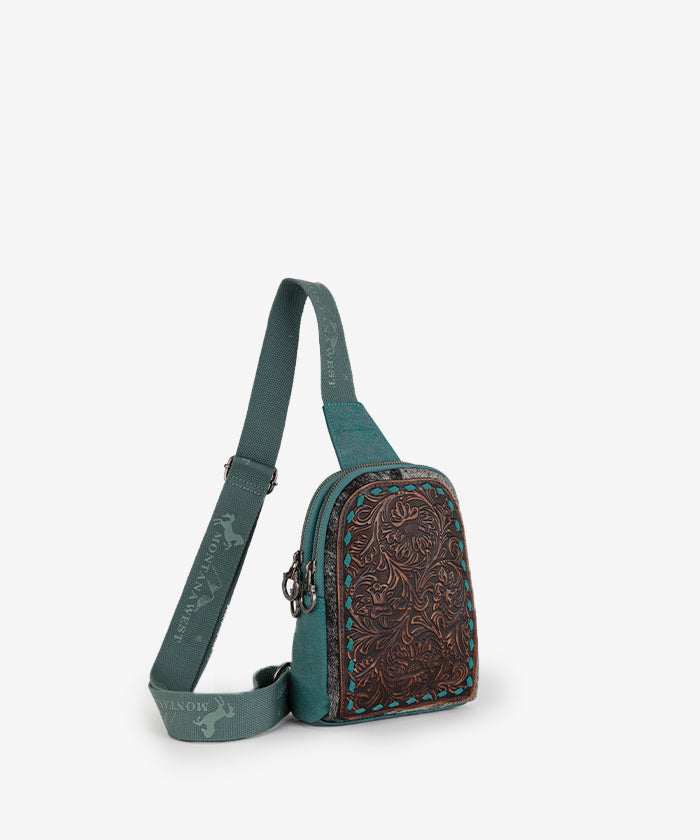 Montana West Tooled Concealed Carry Sling Bag Turquoise