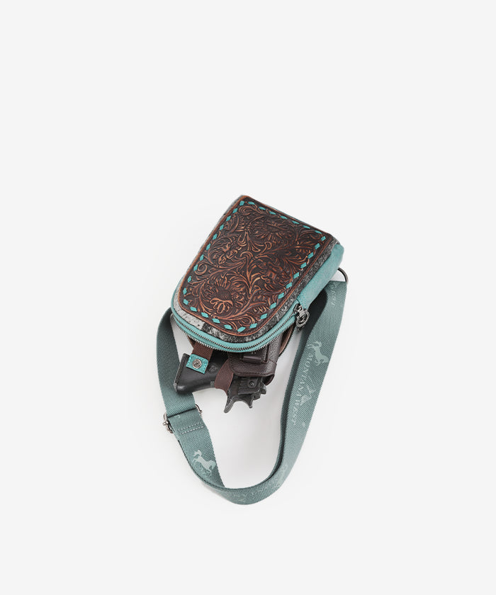 Montana West Tooled Concealed Carry Sling Bag Turquoise