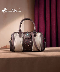Montana West Tooled Concho Barrel Satchel Bag Coffee