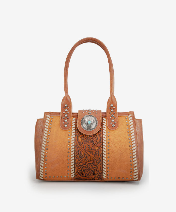 Montana West Tooled Concho Concealed Carry Tote Brown