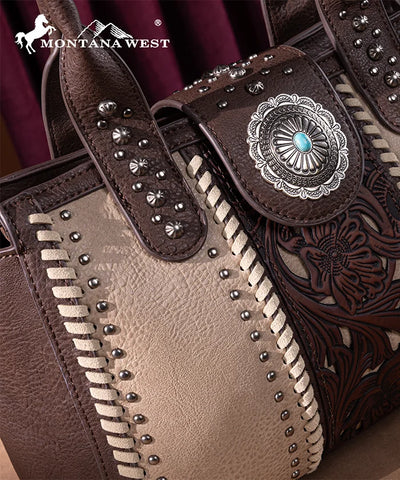 Montana West Tooled Concho Concealed Carry Tote Coffee