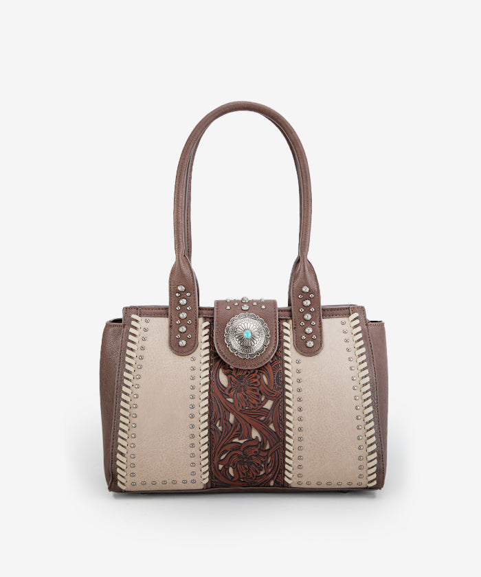 Montana West Tooled Concho Concealed Carry Tote Coffee