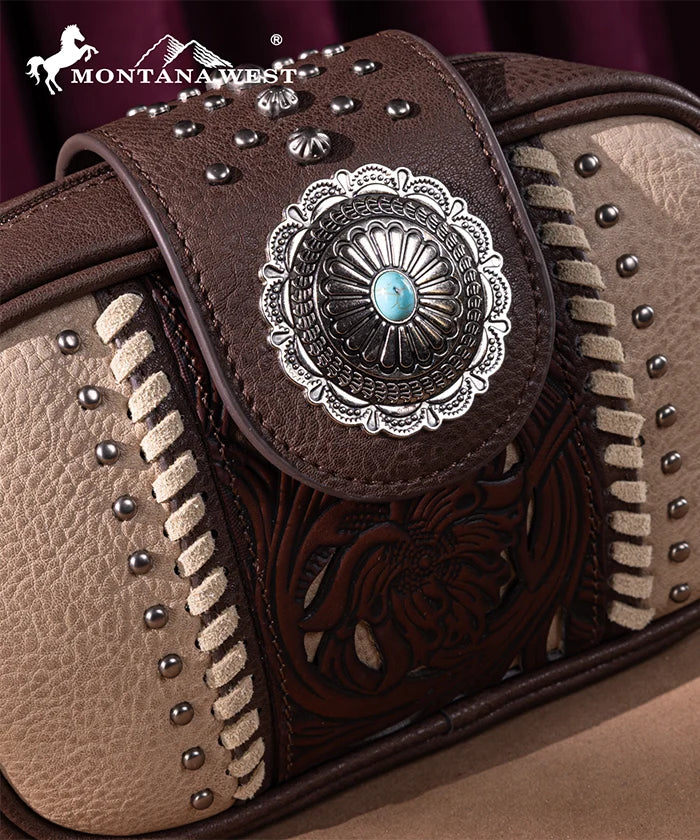 Montana West Tooled Concho Crossbody Bag Coffee