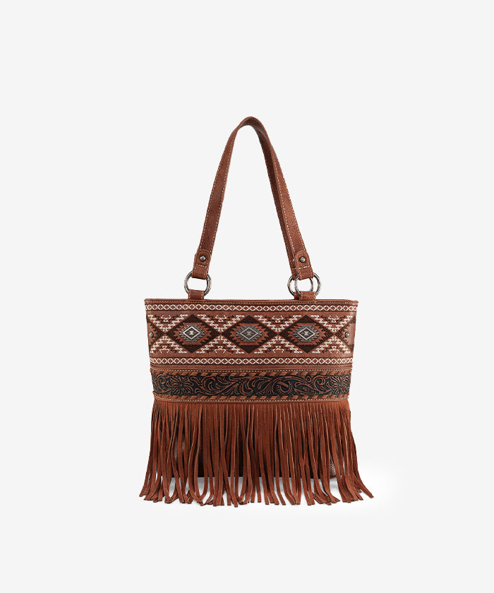 Montana West Tooled Fringe Concealed Carry Tote Brown