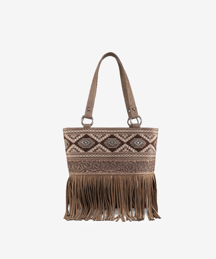 Montana West Tooled Fringe Concealed Carry Tote Khaki