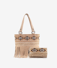 Montana West Tooled Fringe Concealed Carry Tote Set Tan