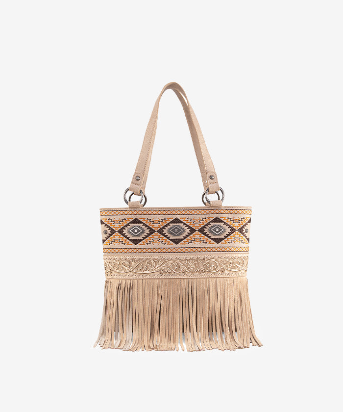 Montana West Tooled Fringe Concealed Carry Tote Tan