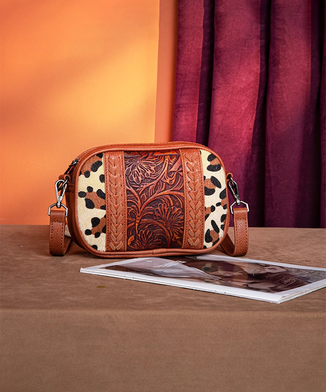 Vintage Brown selling Tooled Tan Leather Bag Western Whip Stitched