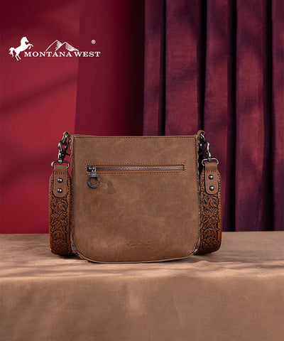 Montana West Tooled Whipstitch Crossbody Purse Brown