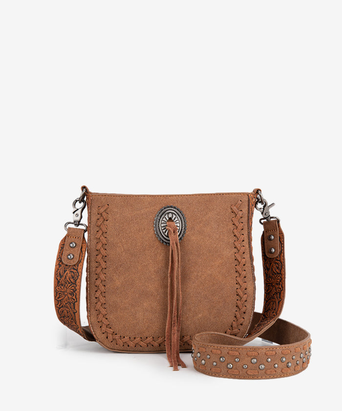 Montana West Tooled Whipstitch Crossbody Purse Brown