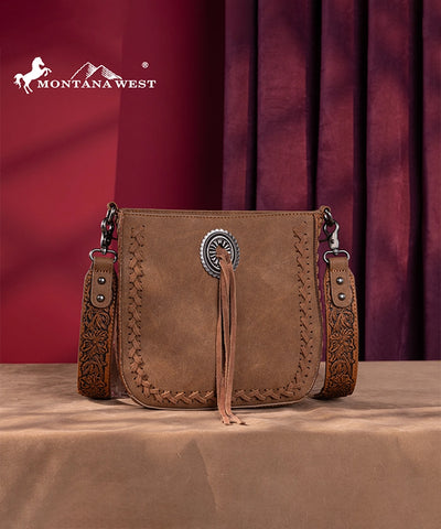 Montana West Tooled Whipstitch Crossbody Purse Brown