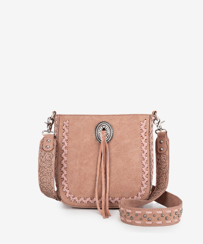 Montana West Tooled Whipstitch Crossbody Purse Dark Pink