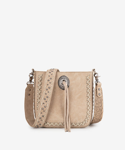 Montana West Tooled Whipstitch Crossbody Purse Tan