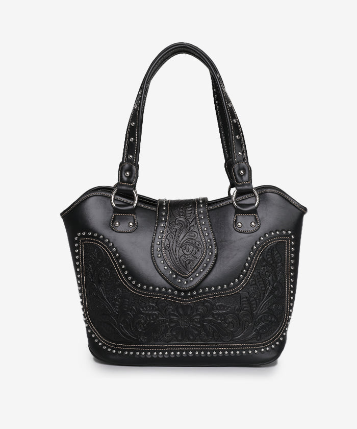 Montana West Tooling Studded Concealed Carry Handbag Black