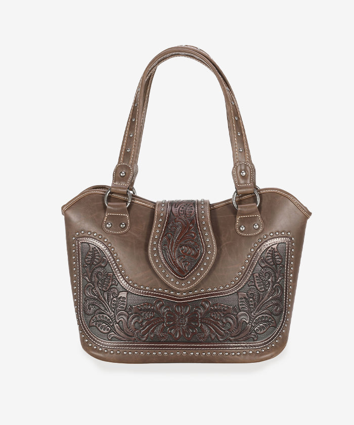 Montana West Tooling Studded Concealed Carry Handbag Coffee