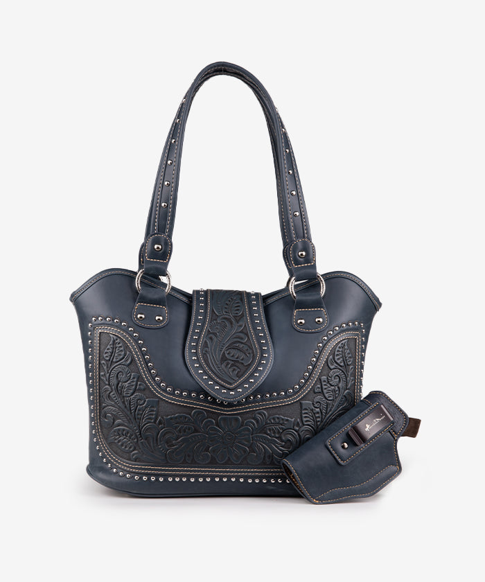 Montana West Tooling Studded Concealed Carry Handbag Navy