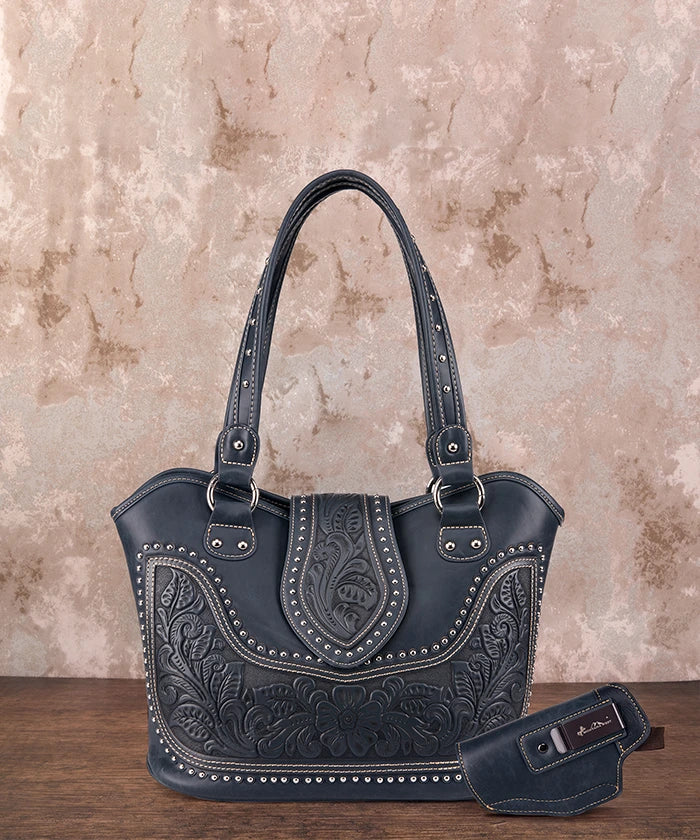 Montana West Tooling Studded Concealed Carry Handbag Navy