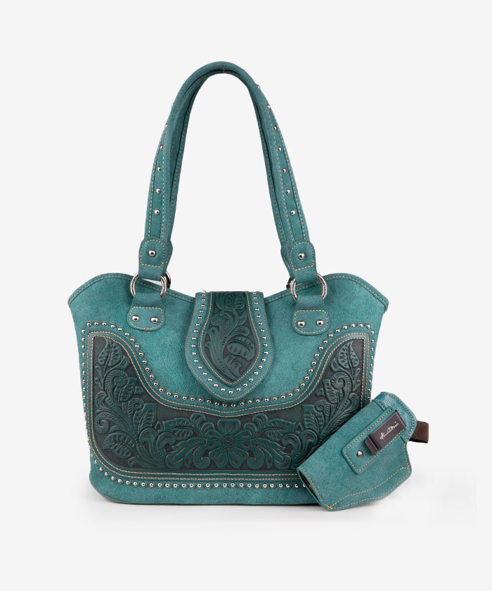 Montana West Tooling Studded Concealed Carry Handbag Turquoise