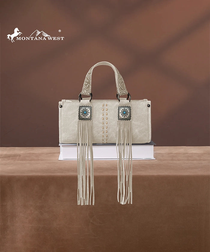 Montana West Western Fringe Concho Mini Crossbody Bag Beige