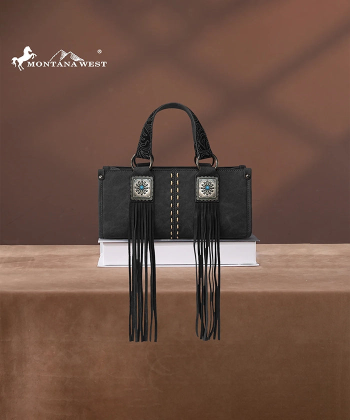 Montana West Western Fringe Concho Mini Crossbody Bag Black