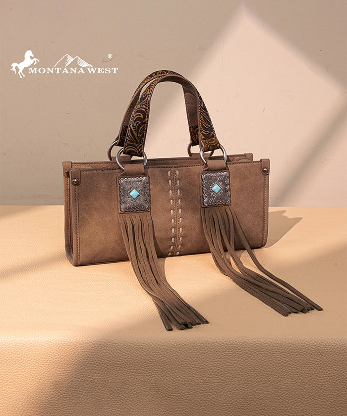 Montana West Western Fringe Concho Mini Crossbody Bag Brown