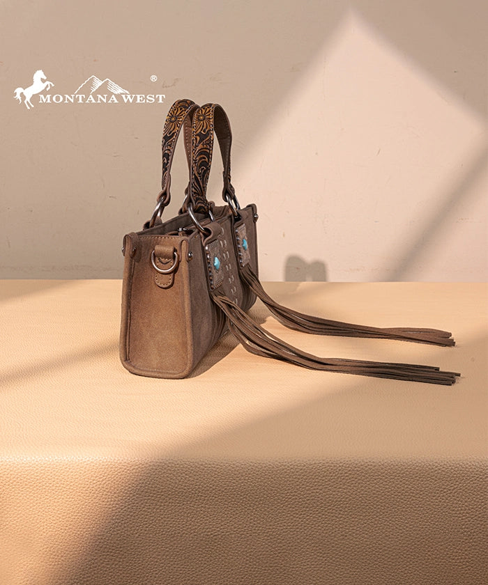 Montana West Western Fringe Concho Mini Crossbody Bag Brown