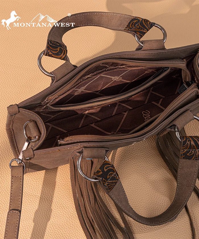 Montana West Western Fringe Concho Mini Crossbody Bag Brown