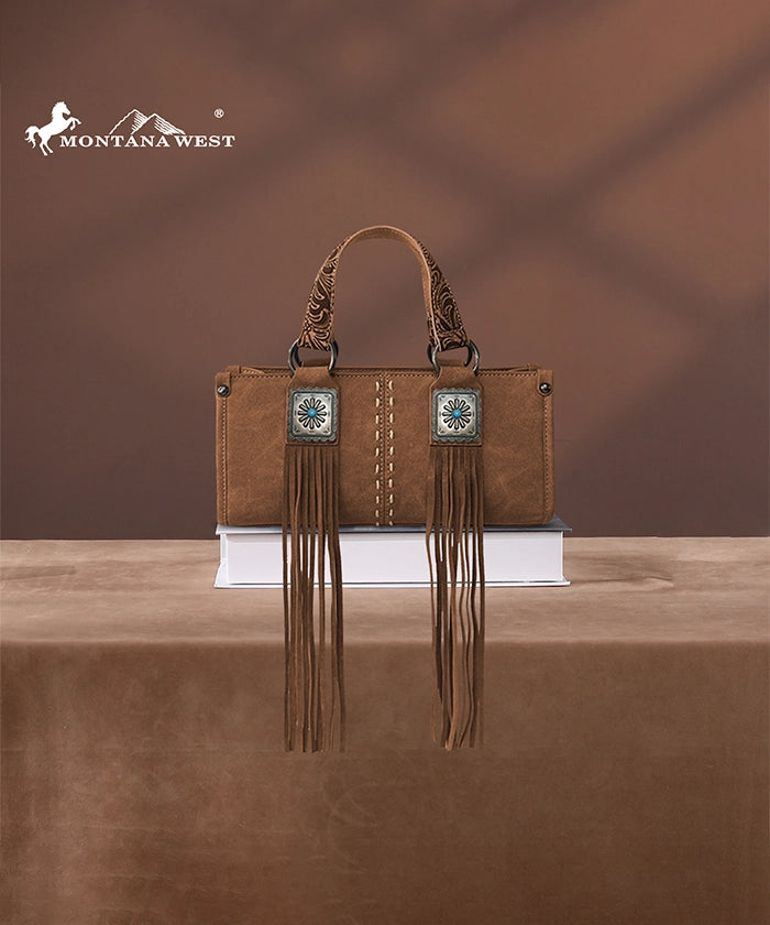 Montana West Western Fringe Concho Mini Crossbody Bag Brown
