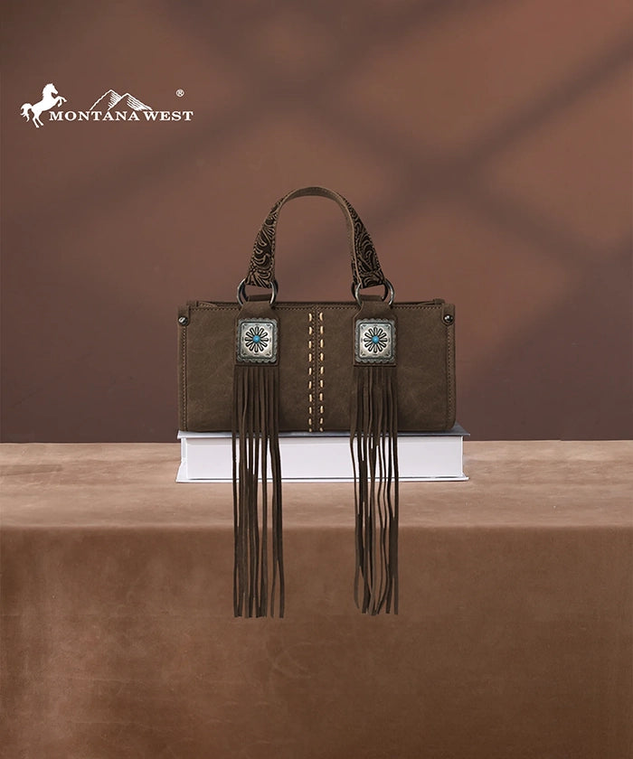 Montana West Western Fringe Concho Mini Crossbody Bag Coffee