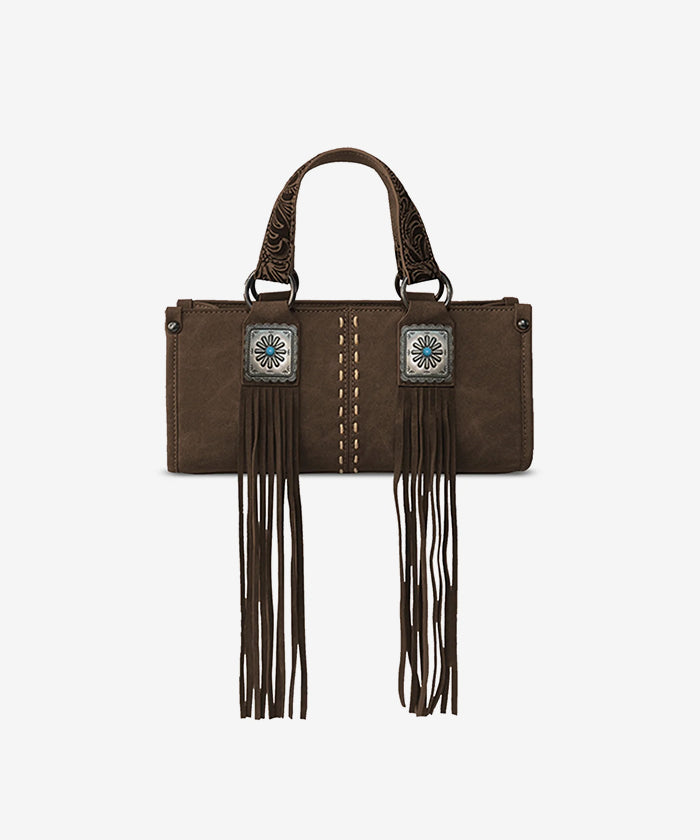 Montana West Western Fringe Concho Mini Crossbody Bag Coffee